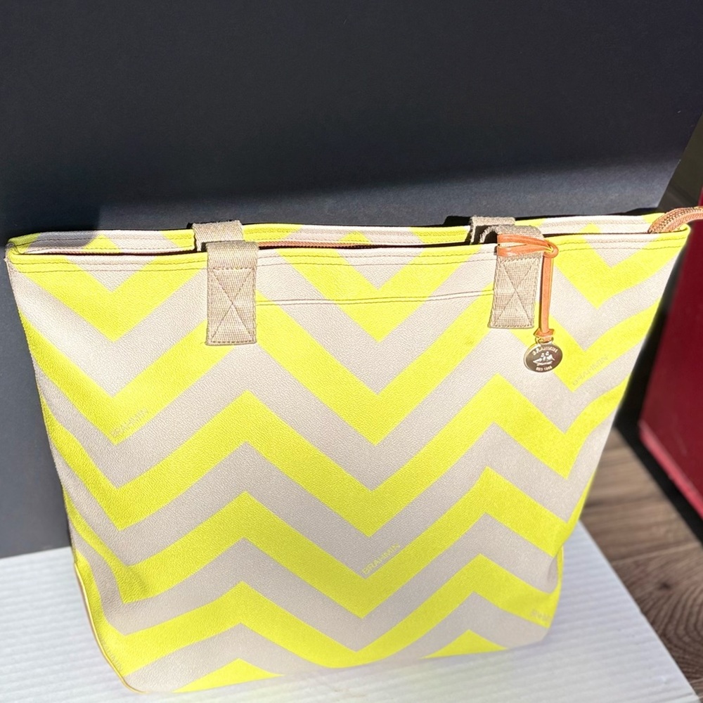 Brahmin X-Large Chevron Pattern Leather Tote Bag - Yellow and Grey